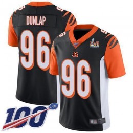 Cincinnati Bengals #96 Carlos Dunlap Black Team Color Super Bowl LVI Patch Men's Stitched NFL 100th Season Vapor Limited Jersey