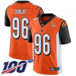 Cincinnati Bengals #96 Carlos Dunlap Orange Super Bowl LVI Patch Alternate Men's Stitched NFL 100th Season Vapor Limited Jersey