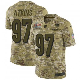 Cincinnati Bengals #97 Geno Atkins Camo Super Bowl LVI Patch Men's Stitched NFL Limited 2018 Salute To Service Jersey