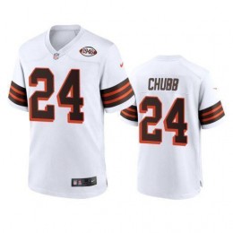 Men's Browns #24 Nick Chubb 1946 Collection Alternate Game Limited NFL Jersey – White