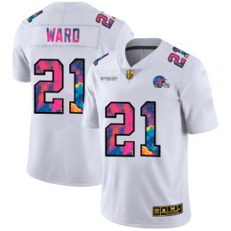 Cleveland Browns #21 Denzel Ward Men's White Multi-Color 2020 NFL Crucial Catch Limited NFL Jersey