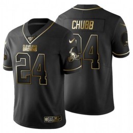 Cleveland Browns #24 Nick Chubb Men's Black Golden Limited NFL 100 Jersey