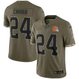 Cleveland Browns #24 Nick Chubb Men's 2022 Salute To Service Limited Jersey – Olive