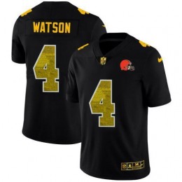 Cleveland Browns #4 Deshaun Watson Men's Black Golden Sequin Vapor Limited NFL Jersey