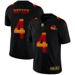 Cleveland Browns #4 Deshaun Watson Men's Black Red Orange Stripe Vapor Limited NFL Jersey