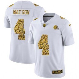 Cleveland Browns #4 Deshaun Watson Men's Flocked Leopard Print Vapor Limited NFL Jersey White