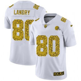 Cleveland Browns #80 Jarvis Landry Men's Flocked Leopard Print Vapor Limited NFL Jersey White