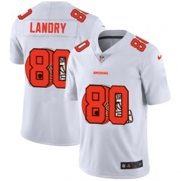 Cleveland Browns #80 Jarvis Landry White Men's Team Logo Dual Overlap Limited NFL Jersey
