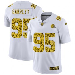 Cleveland Browns #95 Myles Garrett Men's Flocked Leopard Print Vapor Limited NFL Jersey White