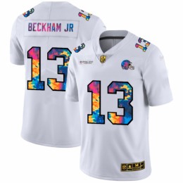 Cleveland Cleveland Browns #13 Odell Beckham Jr. Men's White Multi-Color 2020 NFL Crucial Catch Limited NFL Jersey