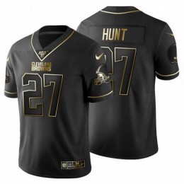 Cleveland Cleveland Browns #27 Kareem Hunt Men's Black Golden Limited NFL 100 Jersey