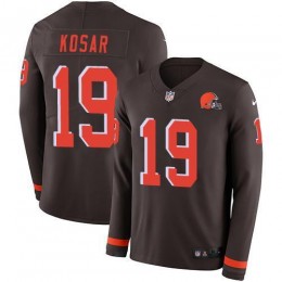 Browns #19 Bernie Kosar Brown Team Color Men's Stitched NFL Limited Therma Long Sleeve Jersey