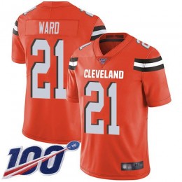 Browns #21 Denzel Ward Orange Alternate Men's Stitched NFL 100th Season Vapor Limited Jersey