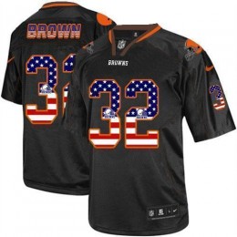 Browns #32 Jim Brown Black Men's Stitched NFL Elite USA Flag Fashion Jersey