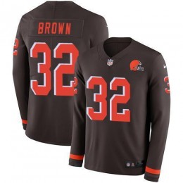 Browns #32 Jim Brown Brown Team Color Men's Stitched NFL Limited Therma Long Sleeve Jersey