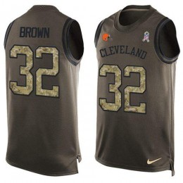 Browns #32 Jim Brown Green Men's Stitched NFL Limited Salute To Service Tank Top Jersey