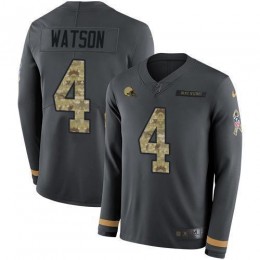 Browns #4 Deshaun Watson Anthracite Salute To Service Men's Stitched NFL Limited Therma Long Sleeve Jersey