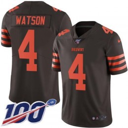Browns #4 Deshaun Watson Brown Men's Stitched NFL Limited Rush 100th Season Jersey