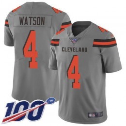 Browns #4 Deshaun Watson Gray Men's Stitched NFL Limited Inverted Legend 100th Season Jersey