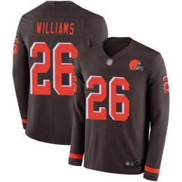 Cleveland Browns #26 Greedy Williams Brown Team Color Men's Stitched NFL Limited Therma Long Sleeve Jersey