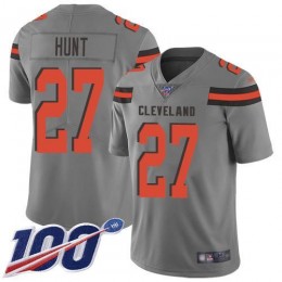 Cleveland Browns #27 Kareem Hunt Gray Men's Stitched NFL Limited Inverted Legend 100th Season Jersey
