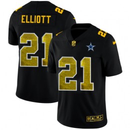 Dallas Cowboys #21 Ezekiel Elliott Men's Black Golden Sequin Vapor Limited NFL Jersey