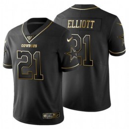 Dallas Cowboys #21 Ezekiel Elliott Men's Black Golden Limited NFL 100 Jersey