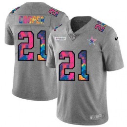 Dallas Cowboys #21 Ezekiel Elliott Men's Multi-Color 2020 NFL Crucial Catch NFL Jersey Greyheather