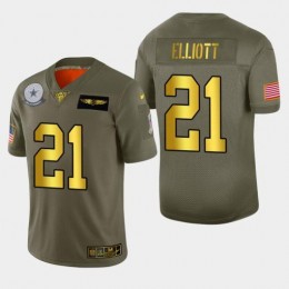 Dallas Cowboys #21 Ezekiel Elliott Men's Olive Gold 2019 Salute To Service Limited NFL 100 Jersey