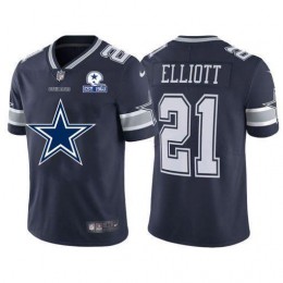 Dallas Cowboys #21 Ezekiel Elliott Navy Blue Men's Big Team Logo With Established In 1960 Patch Vapor Limited NFL Jersey