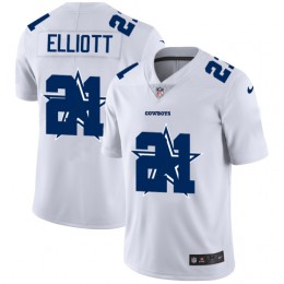 Dallas Cowboys #21 Ezekiel Elliott White Men's Team Logo Dual Overlap Limited NFL Jersey