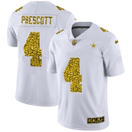 Dallas Cowboys #4 Dak Prescott Men's Flocked Leopard Print Vapor Limited NFL Jersey White