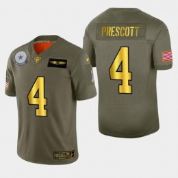 Dallas Cowboys #4 Dak Prescott Men's Olive Gold 2019 Salute To Service Limited NFL 100 Jersey