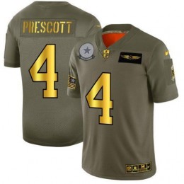 Dallas Cowboys #4 Dak Prescott NFL Men's Olive Gold 2019 Salute To Service Limited Jersey