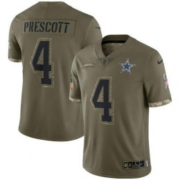 Dallas Cowboys #4 Dak Prescott Men's 2022 Salute To Service Limited Jersey – Olive