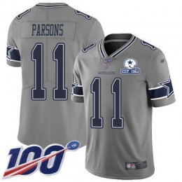 Cowboys #11 Micah Parsons Gray Men's Stitched With Established In 1960 Patch NFL Limited Inverted Legend 100th Season Jersey