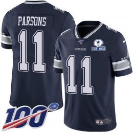 Cowboys #11 Micah Parsons Navy Blue Team Color Men's Stitched With Established In 1960 Patch NFL 100th Season Vapor Untouchable Limited Jersey