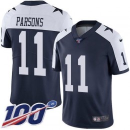 Cowboys #11 Micah Parsons Navy Blue Thanksgiving Men's Stitched NFL 100th Season Vapor Throwback Limited Jersey