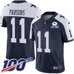 Cowboys #11 Micah Parsons Navy Blue Thanksgiving Men's Stitched With Established In 1960 Patch NFL 100th Season Vapor Untouchable Limited Throwback Je