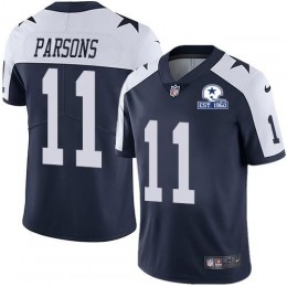 Cowboys #11 Micah Parsons Navy Blue Thanksgiving Men's Stitched With Established In 1960 Patch NFL Vapor Untouchable Limited Throwback Jersey
