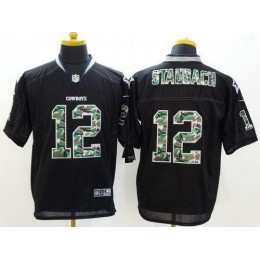 Cowboys #12 Roger Staubach Black Men's Stitched NFL Elite Camo Fashion Jersey