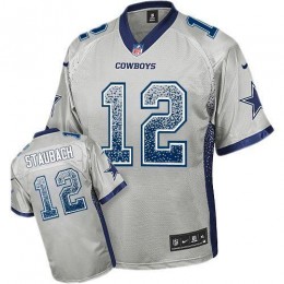 Cowboys #12 Roger Staubach Grey Men's Stitched NFL Elite Drift Fashion Jersey