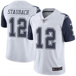 Cowboys #12 Roger Staubach White Men's Stitched NFL Limited Rush Jersey