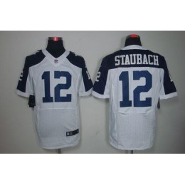 Cowboys #12 Roger Staubach White Thanksgiving Throwback Men's Stitched NFL Elite Jersey
