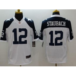 Cowboys #12 Roger Staubach White Thanksgiving Throwback Men's Stitched NFL Limited Jersey
