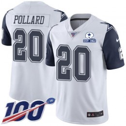 Cowboys #20 Tony Pollard White Men's Stitched With Established In 1960 Patch NFL Limited Rush 100th Season Jersey