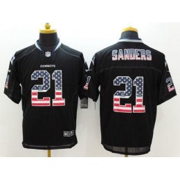 Cowboys #21 Deion Sanders Black Men's Stitched NFL Elite USA Flag Fashion Jersey