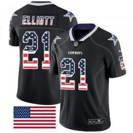 Cowboys #21 Ezekiel Elliott Black Men's Stitched NFL Limited Rush USA Flag Jersey