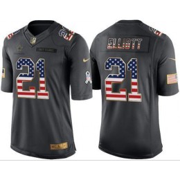 Cowboys #21 Ezekiel Elliott Black Men's Stitched NFL Limited USA Flag Salute To Service Jersey