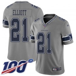 Cowboys #21 Ezekiel Elliott Gray Men's Stitched NFL Limited Inverted Legend 100th Season Jersey